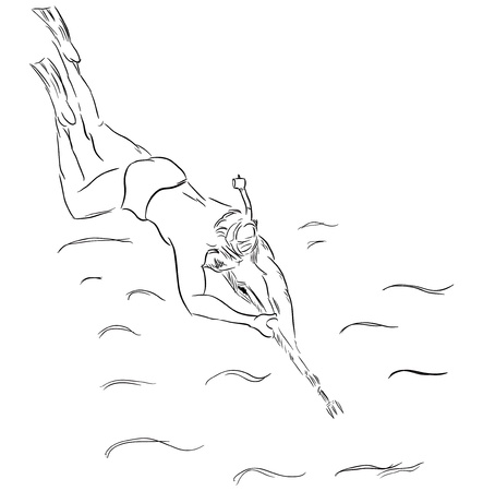 Diver with a mask and a gun for underwater hunting. Spearfishing, Sports,  rendered by hand.のイラスト素材