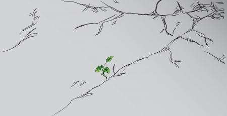 Sprout sprig on the cracked concrete. Vector illustration.のイラスト素材