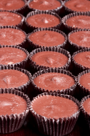 Chocolate candies with fillings  Milk chocolate cups の写真素材