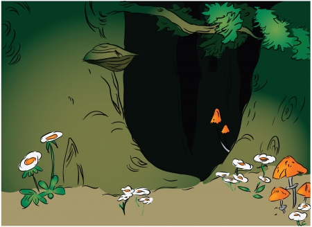 Cartoon scene of thick dark forest illustration.のイラスト素材