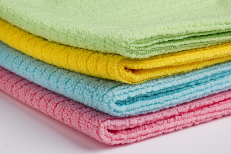 Terry towels on the white surface of the table.の写真素材