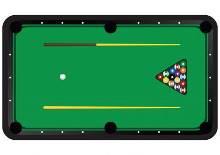 Billiard table with balls and cues. Vector illustration.のイラスト素材