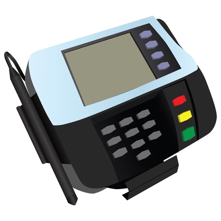 Magnetic card reader at banks and stores with a sticker. Vector illustration.のイラスト素材