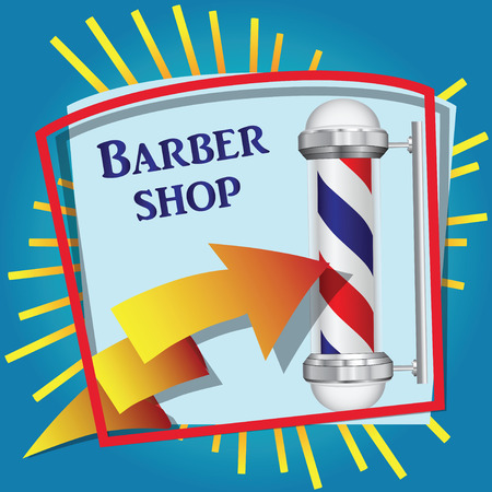 Cool sticker for barbershop with symbolic red blue cylinder. Vector illustration.のイラスト素材