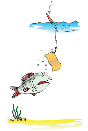 On a fishing hook message to the fish. Vector illustration.のイラスト素材