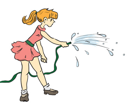 Hose for watering in the hands of girls.のイラスト素材