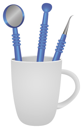 Mug with a set of dental instruments. Vector illustration.のイラスト素材