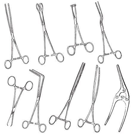 Clamps for abdominal surgery and proctology. Vector illustration.のイラスト素材
