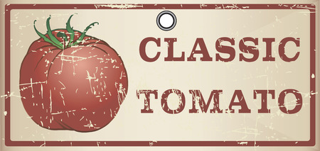 Classic tomato on the old label. Vector illustration.のイラスト素材