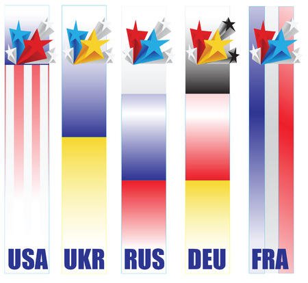 Banners countries taking part in resolving the conflict in Ukraine - the United States, Ukraine, Russia, Germany and France. Vector illustration.のイラスト素材
