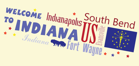 Welcome to Indiana - Abstract banner with the main cities of the state. Vector illustration.のイラスト素材