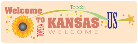 Banner Welcome to Kansas with the elements and symbols of the state.のイラスト素材