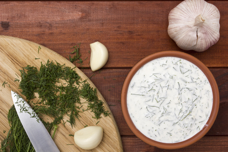 Home cooking - sauce, sour cream, garlic and dill.の写真素材