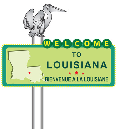 Road Stand Welcome to Louisiana with Louisiana pelican symbol. Vector illustration.のイラスト素材