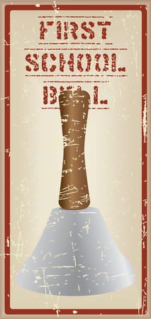 Vintage Card, the first school bell, with a bell on the wooden handle. Vector illustration.のイラスト素材