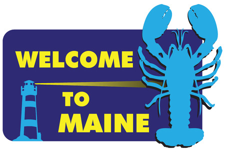Stand Welcome to Maine, the lighthouse and lobster. Vector illustration.のイラスト素材