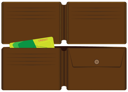 Leather wallet with a credit card and a place for coins. Vector illustration.のイラスト素材
