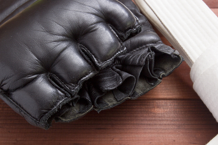 Leather Gloves for fighting without rules and boxing.の写真素材