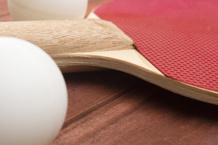 The red surface table tennis rackets, racket ping-pong table.の写真素材