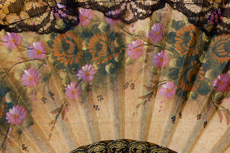 Spanish fan with authentic pattern, flowers on the fan.の写真素材