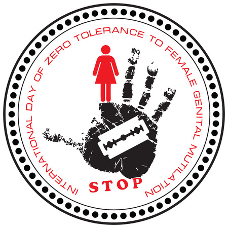 Stamp Stop. International Day of Zero Tolerance to Female Genital Mutilation.のイラスト素材