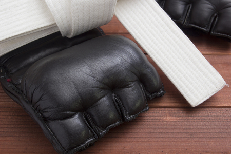 Leather Gloves for fighting without rules and boxing.の写真素材