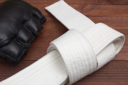Belt - clothing accessory for karate lessons in martial arts.の写真素材