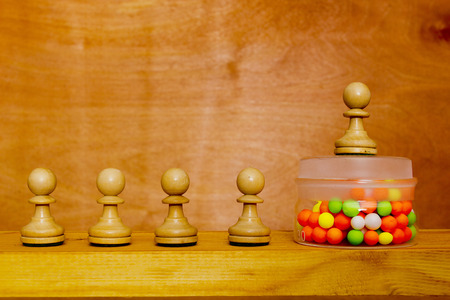 Creative reception problems of doping. Medical container full of dope and chess.の写真素材