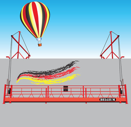 Industrial building wall with hoist and a balloon Belgium national flag colors.のイラスト素材