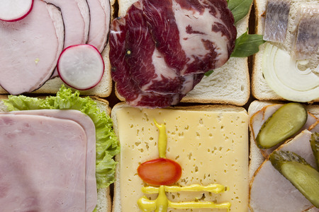 Still life of sandwiches on a wooden backgroundの写真素材