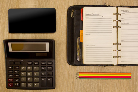 The contents of a business workspace organized and composed.の写真素材