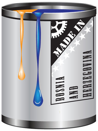 Metal container with red and orange paint, Made in Bosnia and Herzegovina.のイラスト素材