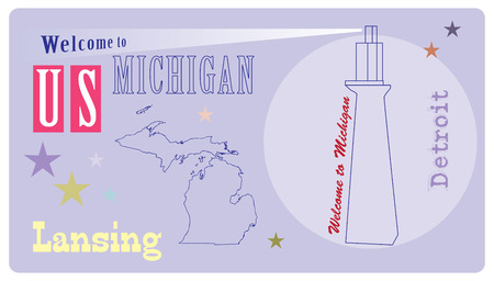 Banner for Michigan State with a lighthouse symbol, Welcome to Michigan.のイラスト素材