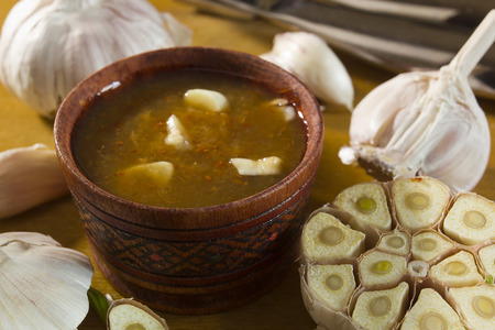 Fresh tomato sauce with garlic and chili peppersの写真素材