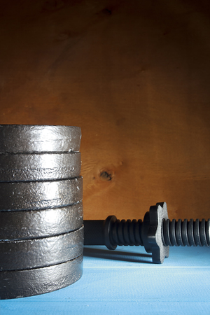 The neck and pancakes to the metal dumbbellsの写真素材