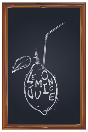 Lemon juice - a drawing of a lemon on a slate illustration.のイラスト素材