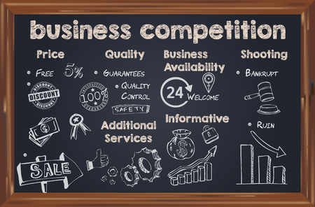 On the blackboard for chalk the list of topics for business competition.のイラスト素材