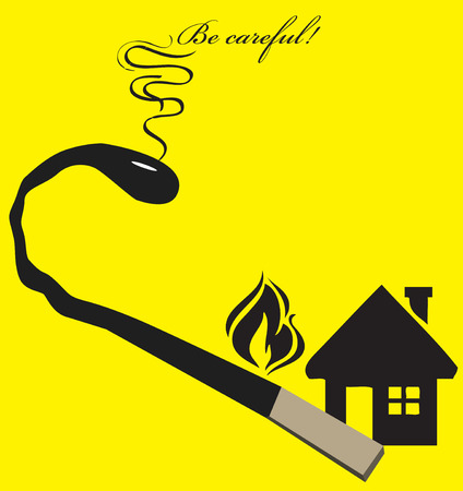 Poster with a burned match and a warning to be careful with fireのイラスト素材