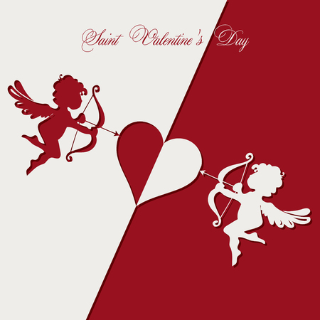 Card in the form of an applique with two angels and a heart. Saint Valentine's Dayのイラスト素材