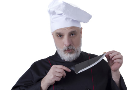 Chef with a beard and a kitchen knifeの写真素材