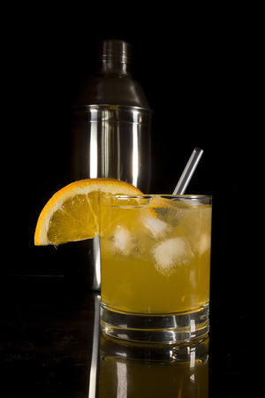 Cocktails in glasses on a black backgroundの写真素材