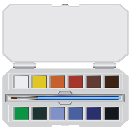 A simple set of watercolor paint with a brushのイラスト素材