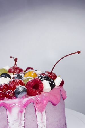 Fruit yoghurt cake on a gray backgroundの写真素材