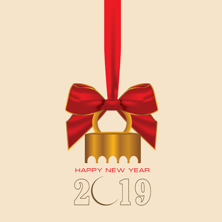 A poster for congratulations on the new year 2019. Ribbon for attaching the Christmas ballのイラスト素材