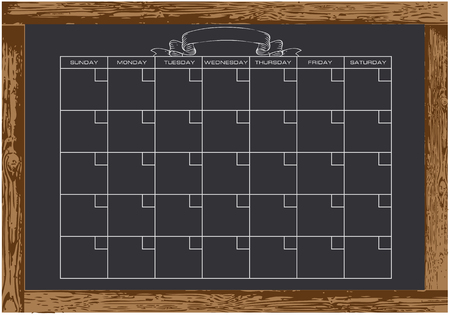 Chalk board with calendar. Wooden frame Vector illustration.のイラスト素材