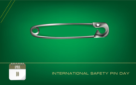 Post card International Safety Pin Day. Safety Pin on green backgroundのイラスト素材
