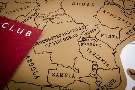 Club traveler card on a background map of Africaの写真素材