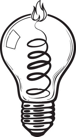 Classic light bulb with a wick and a burning fireのイラスト素材