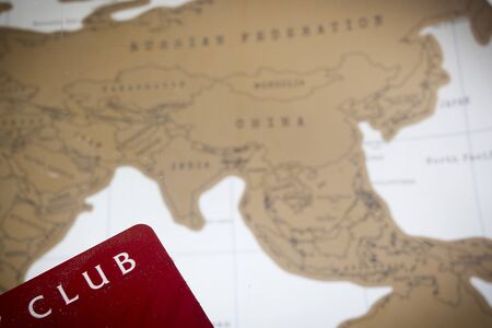 Traveler Club Card on a background map of Asiaの写真素材