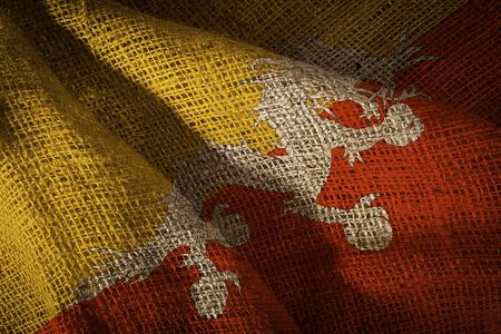 The state flag of coarse fabric Bhutanの写真素材